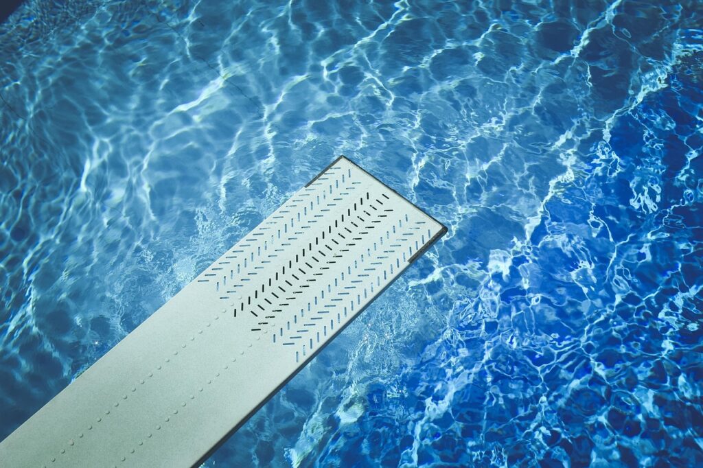blue, diving board, pool, recreation, springboard, summer, nature, swimming pool, water, blue board